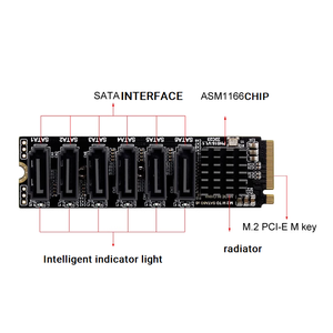 Carte d'extension M2 M-EKY NVME vers 6 ports SATA3.0, extension de disque dur NAS, ASM1166 prend en charge PM - Product Image 2