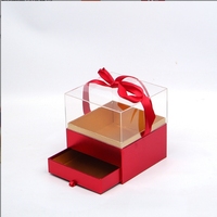 Boîte d'emballage cadeau carrée en forme de fleur de chocolat Boîte en papier acrylique transparente à double couche avec couvercle Boîte surprise pour fleuriste avec tiroir