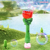 Baguettes à bulles roses lumineuses électriques Machine à bulles de fleurs amusantes en plastique pour l'été Jouets à bulles électriques pour filles