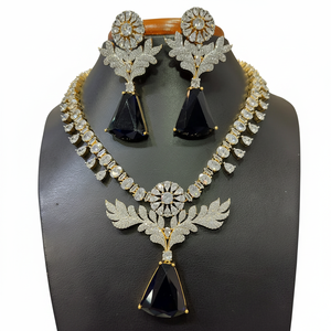 Elegant Gold Plated American Diamond Necklace Set Navy Blue Diamond Jewelry Luxury Fashion Collection for Women for Party - Product Image 2