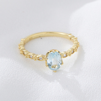 Bague en argent sterling 925 plaqué or avec zircon bleu de la marque Peishang, bijoux pour femmes, bagues personnalisées en gros, bijoux pour femmes
