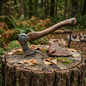 Hache de survie artisanale de qualité supérieure, vente en gros, tête sculptée, manche en bois, lame en acier au carbone de qualité DIY, longueur totale de 15 pouces - Product Image 2