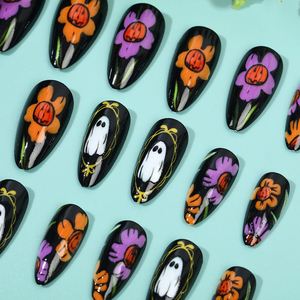 Ongles à porter en forme d'amande, motif citrouille, fleur, fantôme, goutte d'eau, pour <span class=keywords><strong>Halloween</strong></span>, YA-77 - Product Image 3