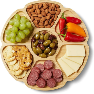Plateau de service rotatif en <span class=keywords><strong>bambou</strong></span> de la marque Ruilin, design floral, pour noix, en-cas, plateau de service en bois pour les fêtes - Product Image 1