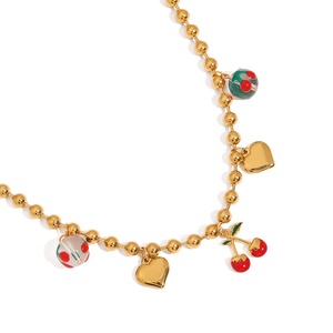 스테인레스 스틸 쿠바 링크 체인 초커 체리 매력 목걸이 세트 여성용 쥬얼리 칼라 드 Cerezas Para Mujer - Product Image 5