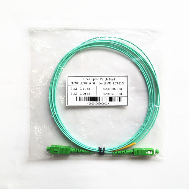 Factory customization SM 9/125 G.657A2 SC APC WATER BLUE G657A2 LSZH 3.5M FIBER OPTIC PATCH CORD