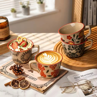 Vente en gros de nouvelles tasses à café en céramique vintage à motifs floraux, personnalisées, style Japandi, concises, en porcelaine brute, pour le lait et le thé