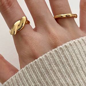 Anelli annodati in argento 925 Sterling placcato oro Chunky aprono anelli regolabili - Product Image 2
