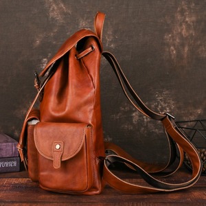 Retro Top-Grain Cowhide <b>Backpack</b> Coffee Brown Unisex Casual Travel Bag Durable Vegetable Tanned <b>Leather</b> - Product Image 4