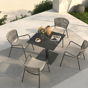 Ensemble de salle à manger d'extérieur DWOO <span class=keywords><strong>5</strong></span> pièces avec structure en aluminium moderne et chaises en corde rembourrées pour patio et balcon - Product Image 6