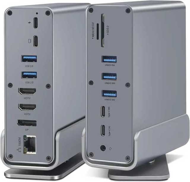 15 in 1 USB-C Docking Station Multiport Adapter with Dual 4K HD-MI/DisplayPort 7 USB Ports 100W PD Audio SD TF Support USB Hubs