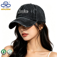 OEM ODM Retro Streetstyle Outdoor Gebleekte Vintage Letterprint Zwarte Baseballpet met Paardenstaartopening voor Dames