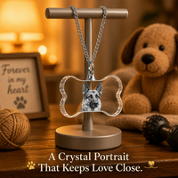 Collier en cristal personnalisé Neelpure R11 en forme d'os 2D et 3D avec portrait personnalisé et photo d'animaux de compagnie pour la commémoration des animaux et les amoureux des animaux