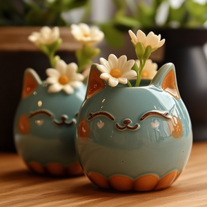 Creative Gat British Shorthair vaso di fiori in ceramica simpatico animale succulento <span class=keywords><strong>Mini</strong></span> vaso decorativo rotondo disponibilità all'ingrosso - Product Image 2