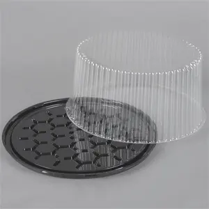 10 Inch Round Plastic Cake Container Chiffon Cake Disposable Clear Plastic With Black Base Carry Display
