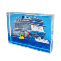 Cadre photo instantané rectangulaire, souvenir, cadeau, cadre photo liquide bleu avec bateau flottant en 3D