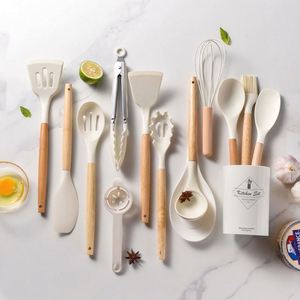 12/14-Piece Non-Stick Heat Resistant Cooking Utensils Set Food Grade Silicone Kitchen <b>Tools</b> Wood Durable Home Kitchen - Product Image 2