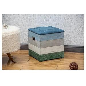 Farmhouse Living Room Home Decoration Wood Ottoman Square Foot Stool Pouffe <b>Cube</b> Storage Box <b>Footstool</b> - Product Image 3