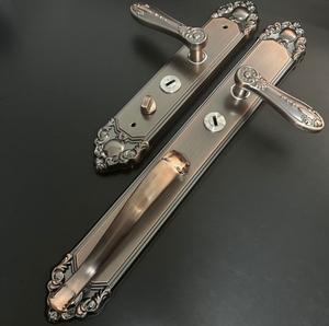 Poignée de porte moderne en laiton massif avec grande ressort double à tension, pour cour et villa, taille universelle, quincaillerie grise de qualité supérieure - Product Image 1