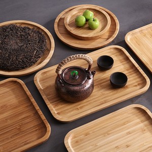 Bamboo Wooden <b>Tray</b> Set Rectangular Round Serving Platter For <b>Tea</b> Food Barbecue Dining Use - Product Image 3