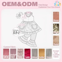 Ensemble pour bébés filles : Robe sans manches imprimée licorne florale et tournesol, pantalon cloche rayé à volants et bandeau à nœud - Vente en gros
