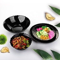 Assiette en verre opale noir de 7,5 pouces, compatible micro-ondes, forme fleur, avec logo OEM, plat en verre opale noir