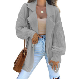 2023 nuevo Otoño/Invierno suéter de mujer cárdigan Color <span class=keywords><strong>s</strong></span>ólido traje cuello manga larga abrigo de punto suéter de moda - Product Image 2