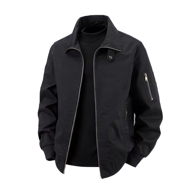 Man's Casual Lightweight Flight Spring Autumn Zipper Pocket Windbreaker Turn-Down Collar Garment Dyed Technique  Jacket