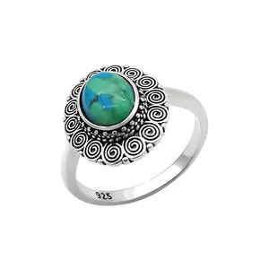 Classic Infinity Style Pure Silver Jewelry Ring With Natural Turquoise Stone And Big Stone Perfect Gift For Wedding