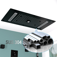 Kit de pommeau de douche à effet pluie au plafond Super Large 27.56 pouces Noir mat 6 fonctions Système de douche thermostatique en laiton Ensemble de robinets