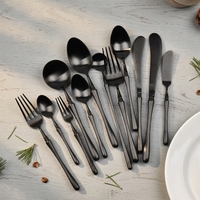 Ensemble de couverts de luxe en acier inoxydable 304, style japonais moderne, or mat et noir, cuillère, couteau, fourchette, forgés, pour mariage, dîner, banquet
