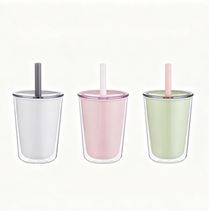 Doppelwandiger Plastik-Trinkbecher mit Deckel, BPA-frei, Macaron-Farben, Eiskaffee-Tumbler mit individuellem Logo, auf Lager für den täglichen Gebrauch als Geschenk - Product Image 2