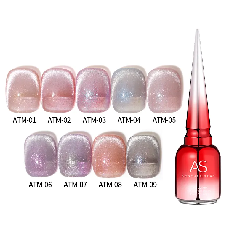 AS vente en gros de marque privée vernis à ongles oeil de chat rose gel vernis à ongles UV personnalisé 9 couleurs bouteille de 15ml