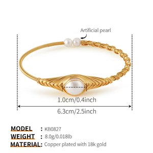 Lumiara Handcrafted 18K Gold Plated Freshwater Pearl Cuff <b>Bracelet</b> - Multi-Tone Elegant Minimalist Open Bangle for Women - Product Image 1