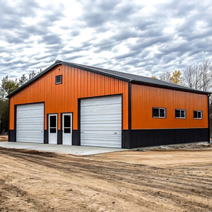 Bâtiment d'atelier préfabriqué en acier robuste pour l'industrie forestière, couleur orange et noir, avec portes et fenêtres coulissantes, services de soudage et de découpe - Product Image 1