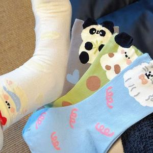 <b>Cute</b> Cartoon Crew <b>Socks</b> Women's Mid-Calf Breathable Cotton Anime Style Blue Milky White Gray Khaki Green Youth Fashion <b>Socks</b> - Product Image 2