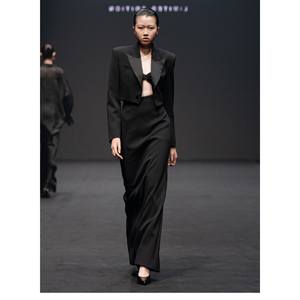 Fashionable Long-sleeved Women's <b>Jackets</b> One Button Front Pocket WENNY CROPPED <b>JACKET</b> Rayon Spandex Woven Fabric Women's Sets - Product Image 1