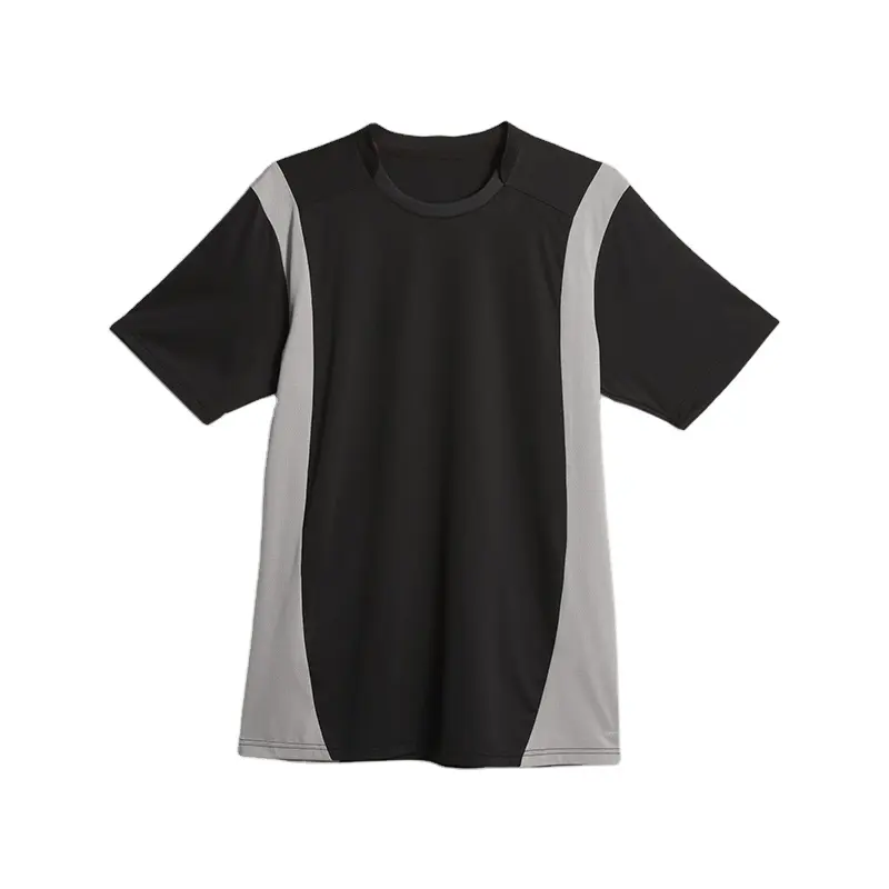 プラスサイズTシャツメンズシャツブラック生地新しいパッチワークスタイル2024ワーク半袖カジュアルナイロンウーブンプリントストリートスタイル