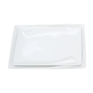 Custom size 12 Inch-13.5 Inch dessert white porcelain ceramic rectangle flat dinner plate printing dish set for hotel restaurant