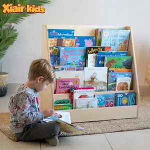 Xiair Kids Daycare Wooden Vertical Fashion Custom Style Preschool Baby Bookcase Montessori Kindergarten Children Bookshelf