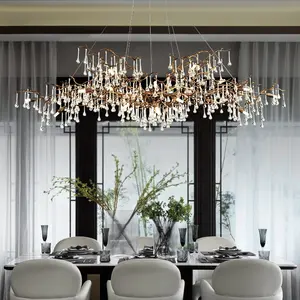 French Light Luxury Dining Room Crystal Chandelier Creative Design Villa Living Room Lamp Copper Dining Room Lamps