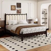 Cadre de lit moderne personnalisé en velours avec tête de lit à étagères LED et base en bois pour ameublement de chambre