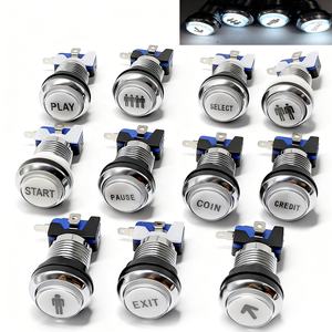 1 unidad de botón LED redondo pequeño de 33 mm, plateado, de plástico, operado con moneda simple/doble, microinterruptor para consola de juegos, inglés - Product Image 1