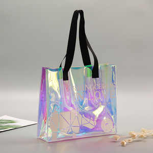 wholesale customized clear transparent pvc plastic promotional holographic beach bag pvc tote