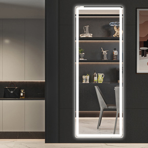 <span class=keywords><strong>Miroir</strong></span> sur pied rectangulaire pleine longueur à cadre blanc étroit avec éclairage LED rétroéclairé, lumière halo et variateur tactile pour dressing - Product Image 3