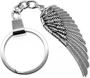 Supplier Wholesale Zinc Alloy Metal Silver Charm Guardian Angel Wing Keychains