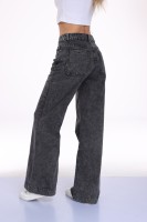 Pantalons en jean délavés à l'acide noir quotidiens, effet whisker, jean droit, OEM ODM, pantalons pour femmes