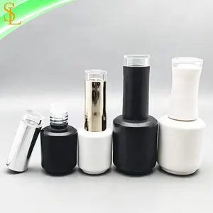 All'ingrosso vetro vuoto forma rotonda 9ml 15ml gel uv bottiglie di smalto per unghie con smalto per unghie fantasia cappuccio con parte superiore trasparente e pennello