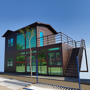 Moderna casa contenedor de dos pisos con grandes ventanas y escalera exterior para uso residencial - Product Image 4