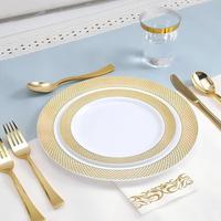 Assiettes en plastique XUELI de luxe avec bordure dorée, incassables, compatibles lave-vaisselle, robustes, sans BPA, écologiques, vaisselle jetable
